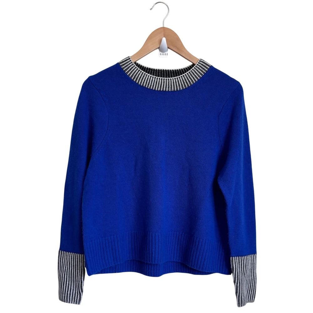 Summersalt Womens The Coziest Cashmere Crew Sweater XS Blue Striped Trim Luxury